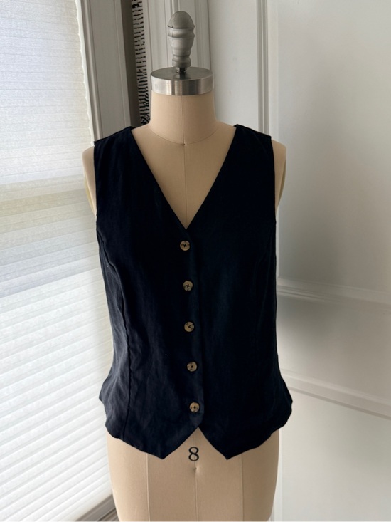 J. Crew Tops - J. Crew Black Linen Sleeveless Button-Front V-Neck Vest